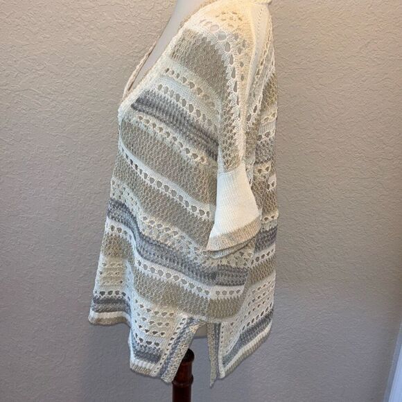 NWT Chicos open weave sweater v neck metallic thread Sz 1/M - Picture 6 of 11